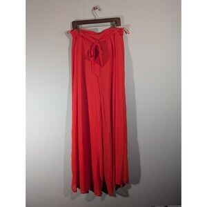 NWT Miss Avenue Pants Women Plus 1X Tomato Red High Waist Belted Wide Leg Flowy